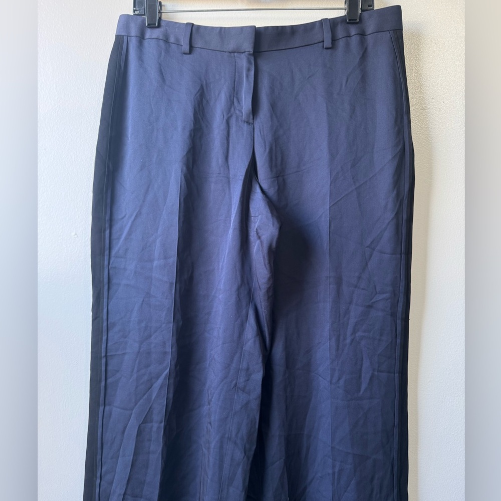 Theory 100% Silk Blue and Black Wide-Leg Trousers - Picture 8 of 11